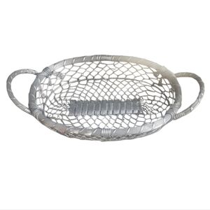 Vintage MCM Aluminum Woven Wire basket Mid-centry